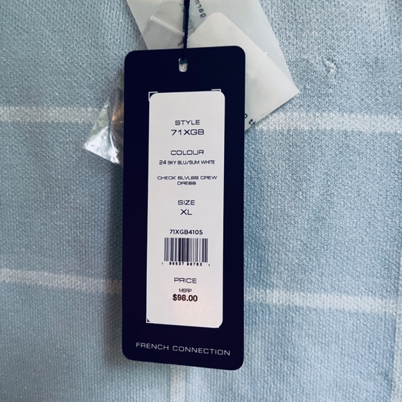 French Connection Sleeveless Round Neck White Check Blue Knit Mini Dress XL - Picture 7 of 11